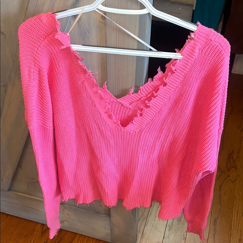 Fate Pink Distressed Sweater